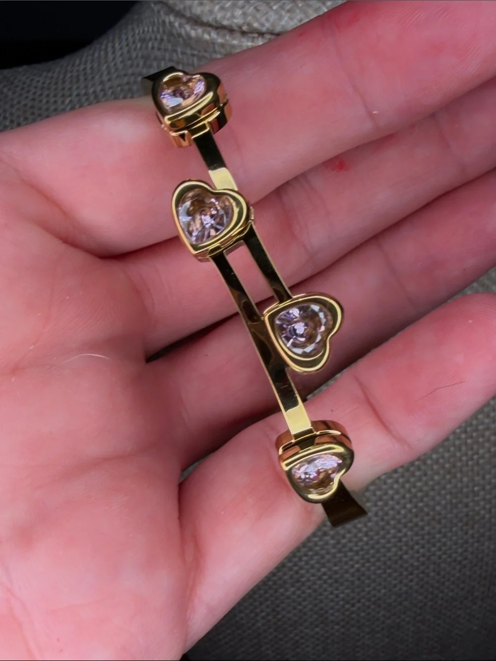 Gold Tone Heart Crystal Bangle Bracelet - Women Jewelry